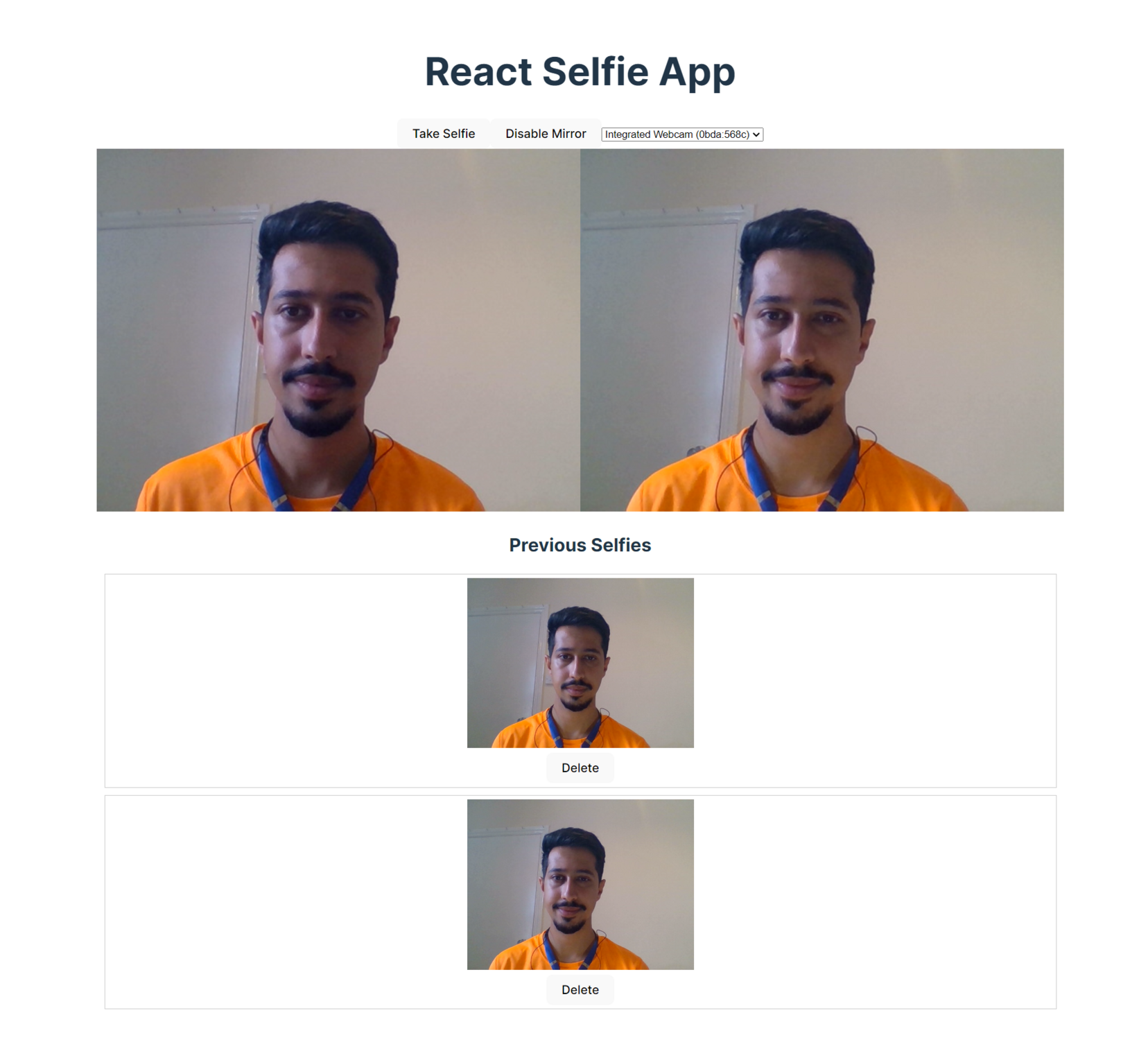 React Selfie App