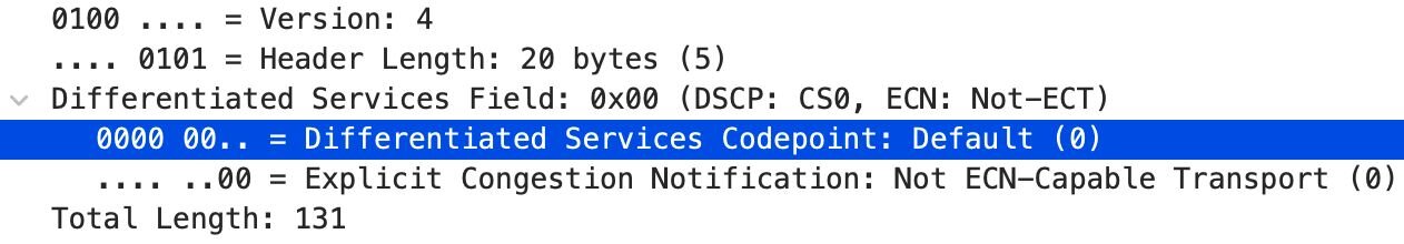 A screenshot of the Wireshark packet inspector shows that the packet’s header is set to Default (0).