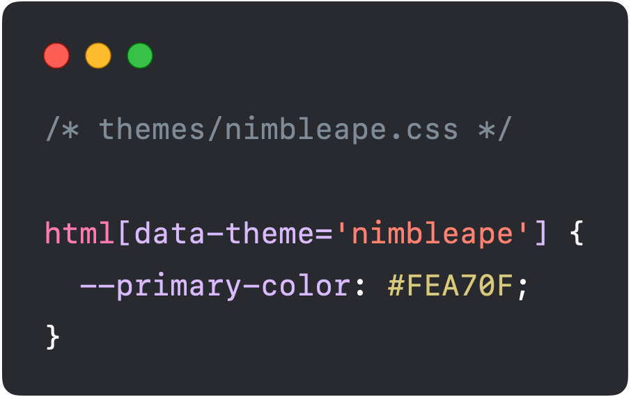 The nimbleape.css file specifies the brand colour as the theme's primary colour.